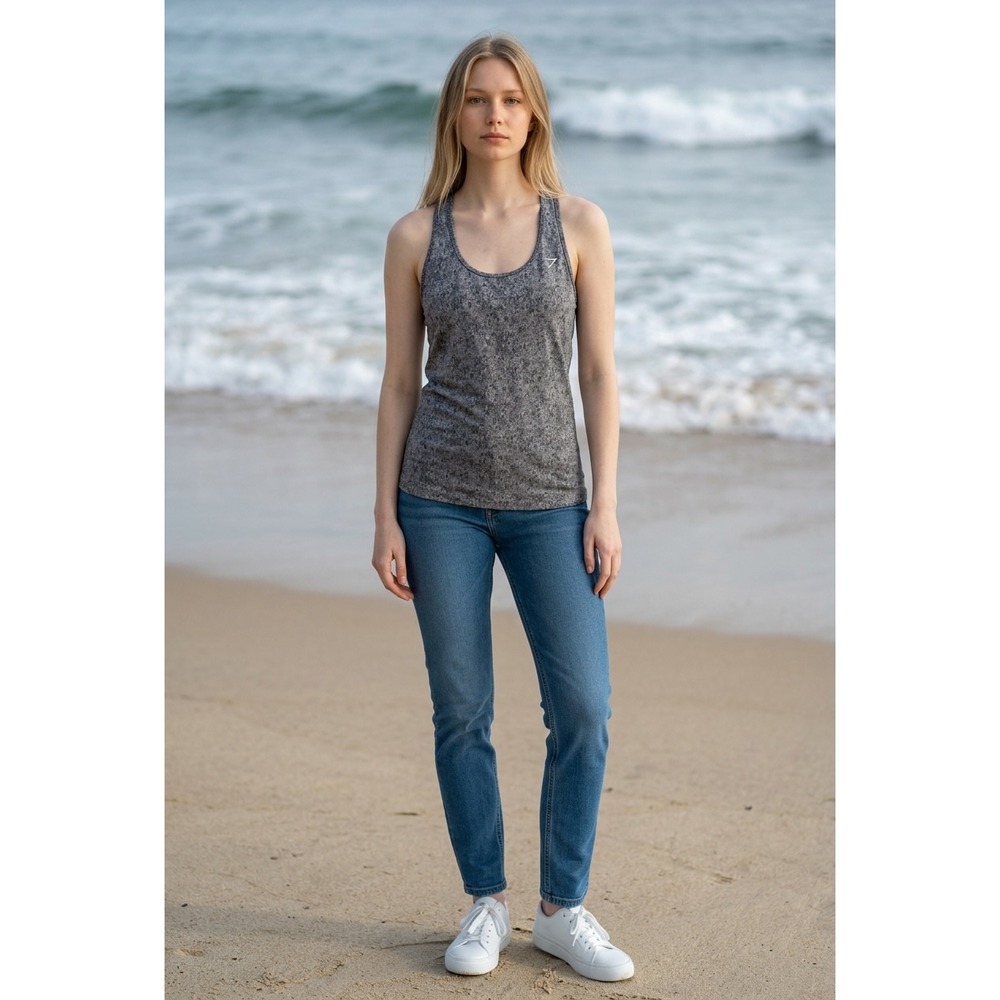 Gymshark Womens Grey Digital Camo Racerback Tank Top Cutout Back S Training Gym